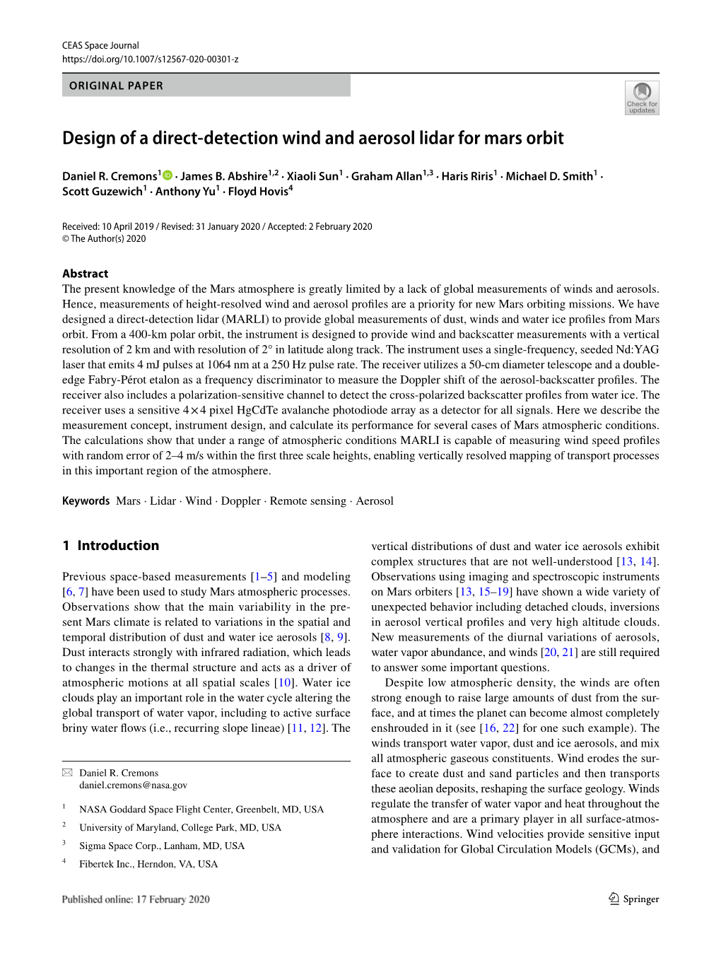 Design of a Direct-Detection Wind and Aerosol Lidar for Mars Orbit