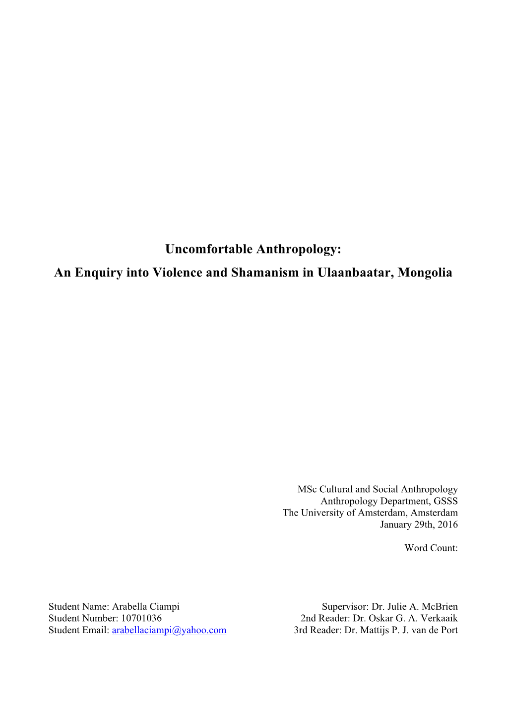 An Enquiry Into Violence and Shamanism in Ulaanbaatar, Mongolia