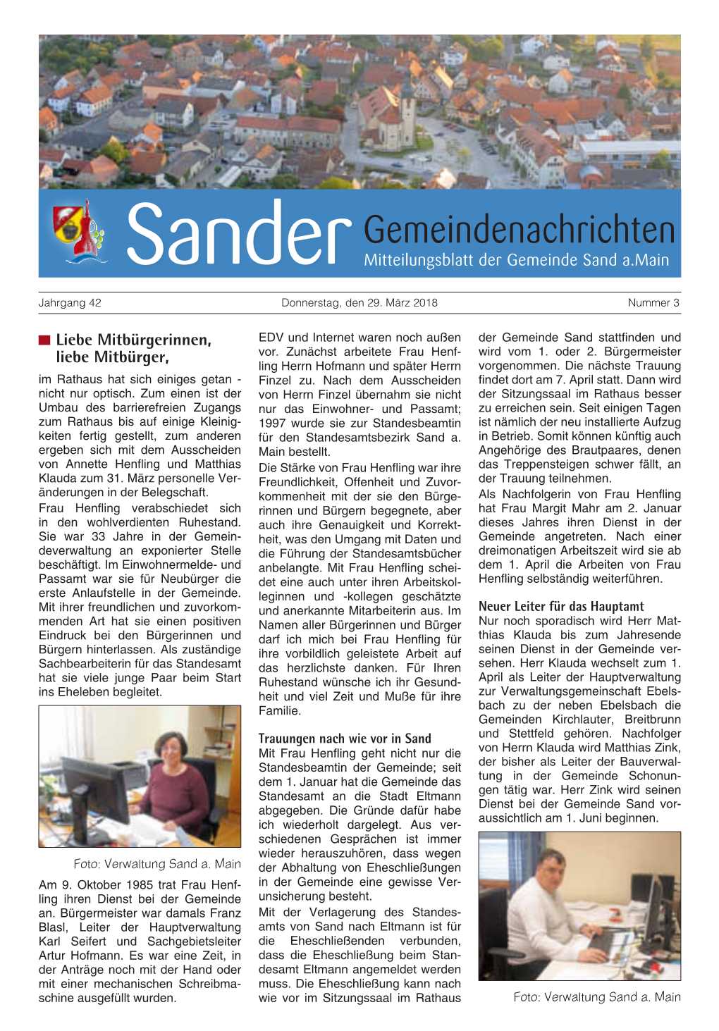 Gemeindenachrichten Sander Mitteilungsblatt Der Gemeinde Sand A.Main