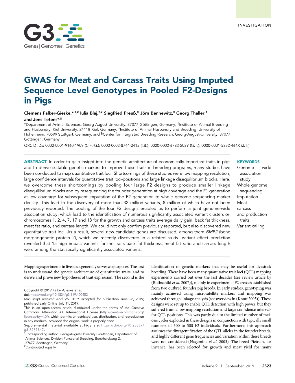 GWAS for Meat and Carcass Traits Using Imputed Sequence Level Genotypes in Pooled F2-Designs in Pigs