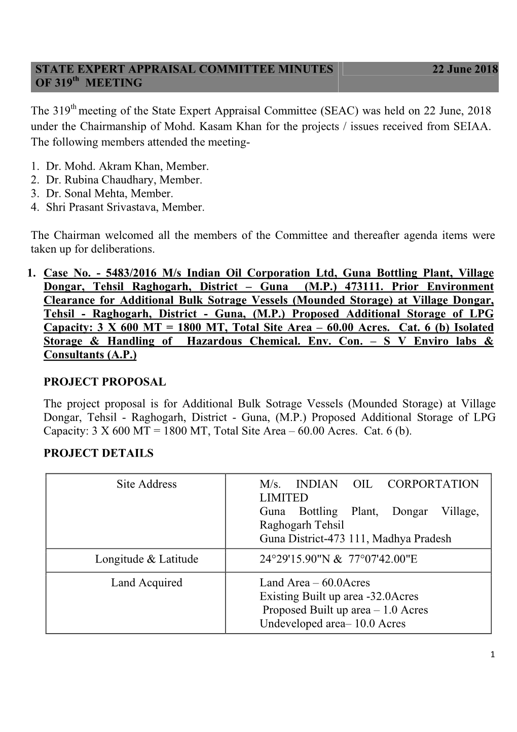 State Expert Appraisal Committee Minutes of 319