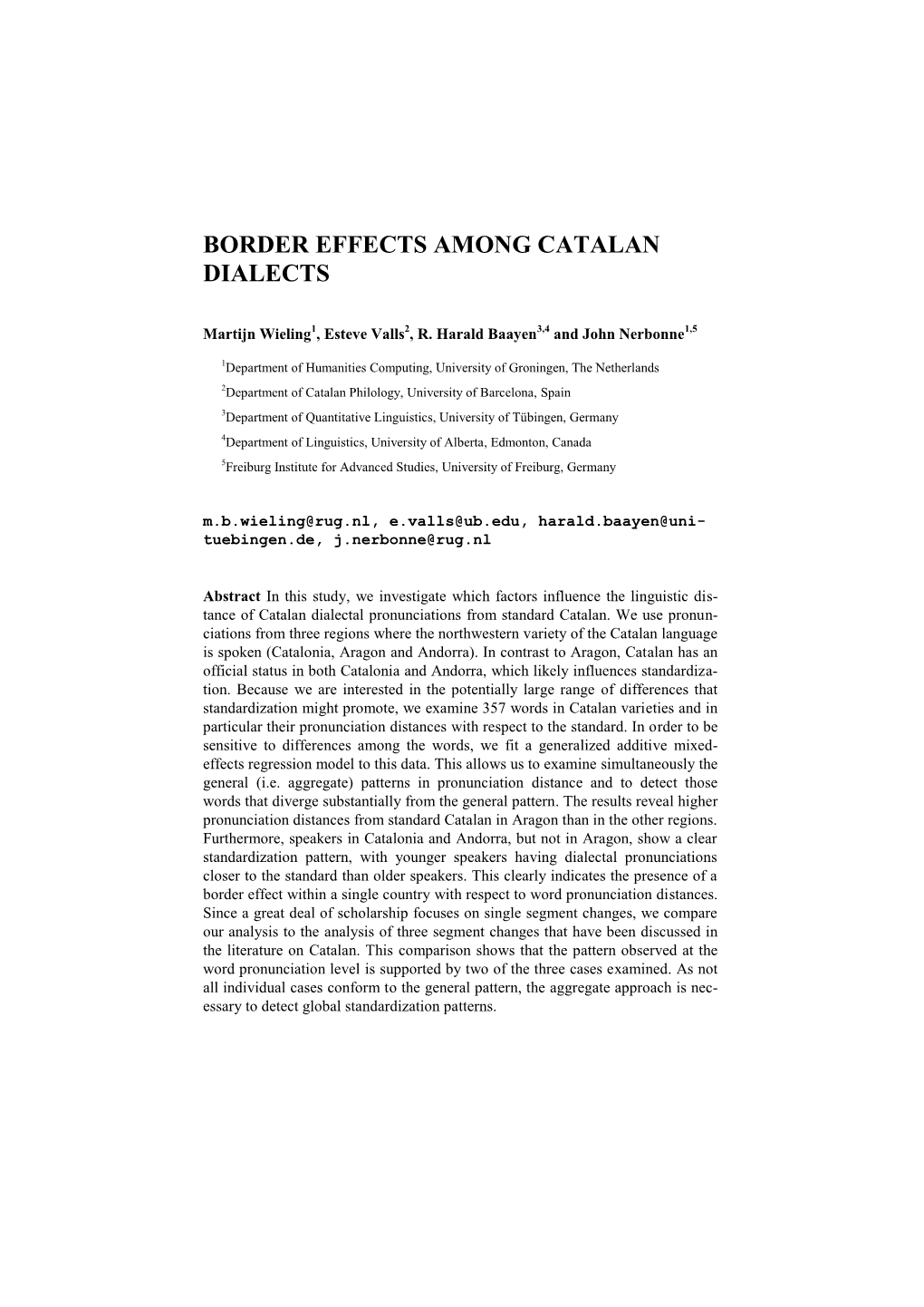 Border Effects Among Catalan Dialects