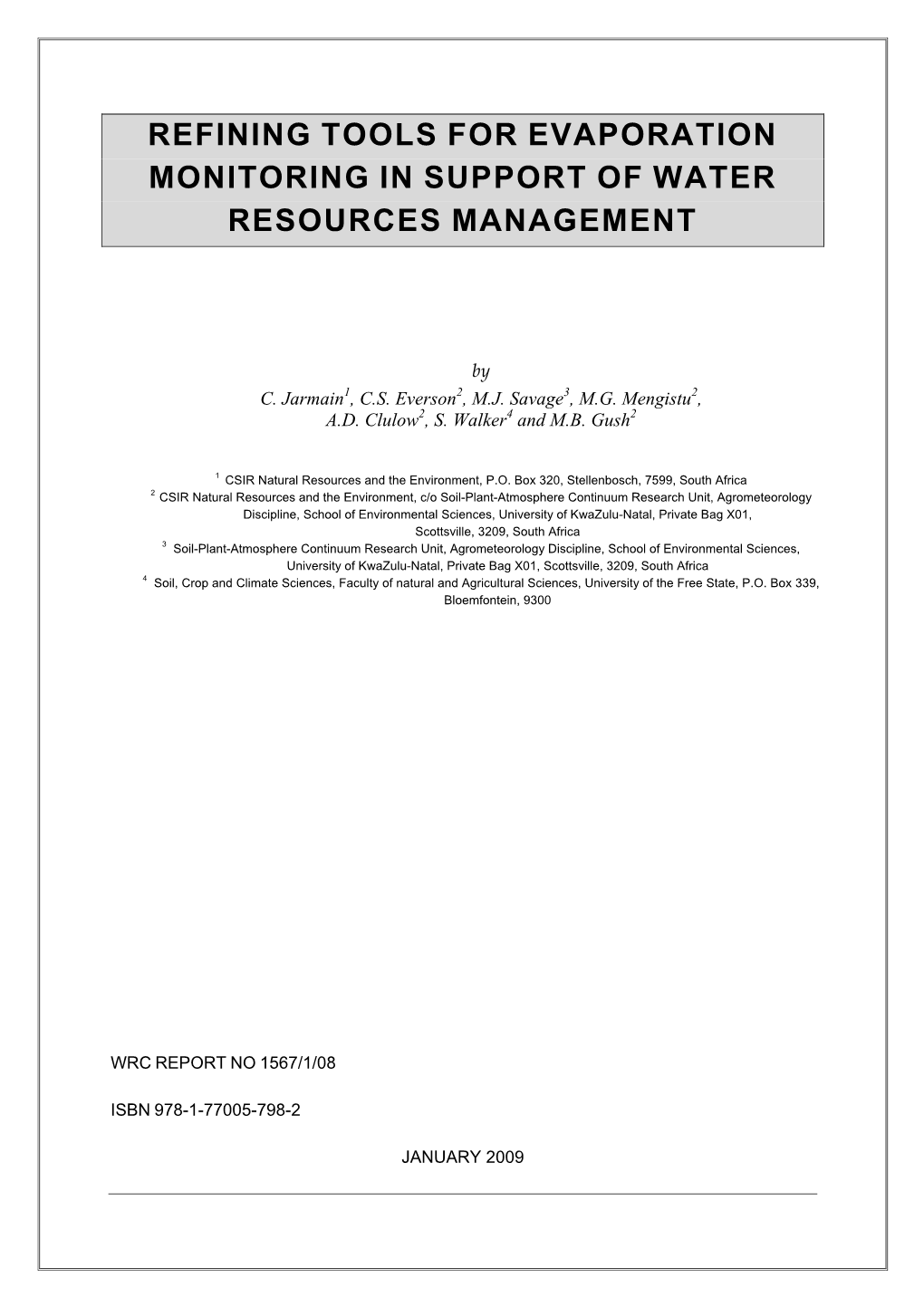 Refining Tools for Evaporation Monitoring in Support of Water Resources Management