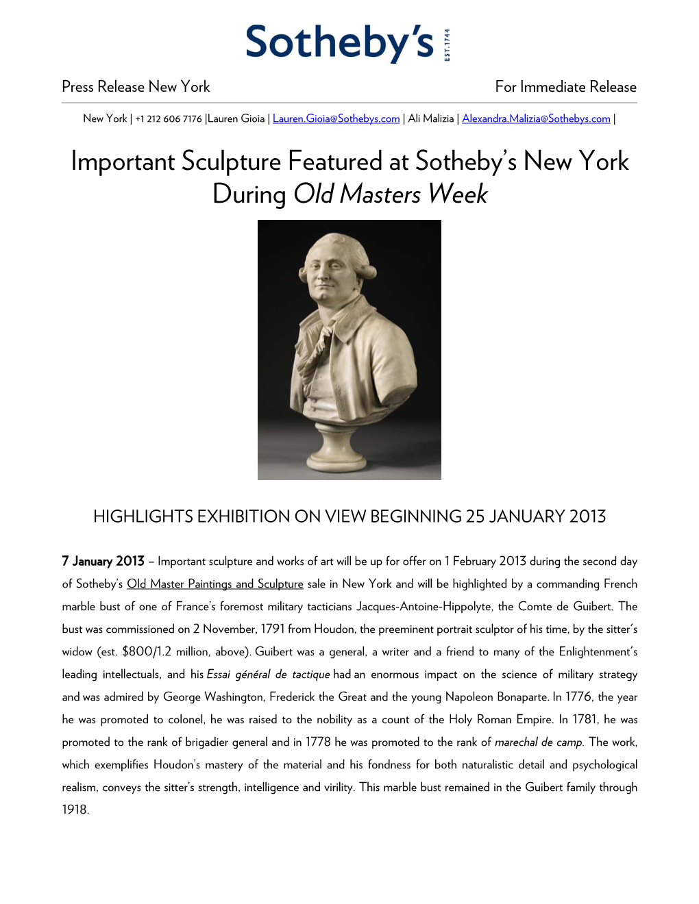 Important Sculpture Featured at Sotheby's New York During Old