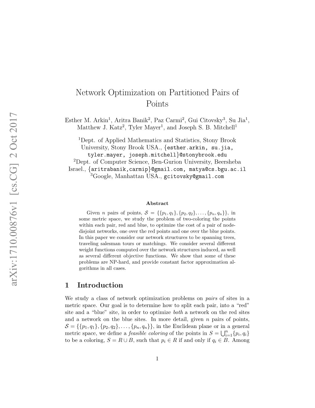 Network Optimization on Partitioned Pairs of Points