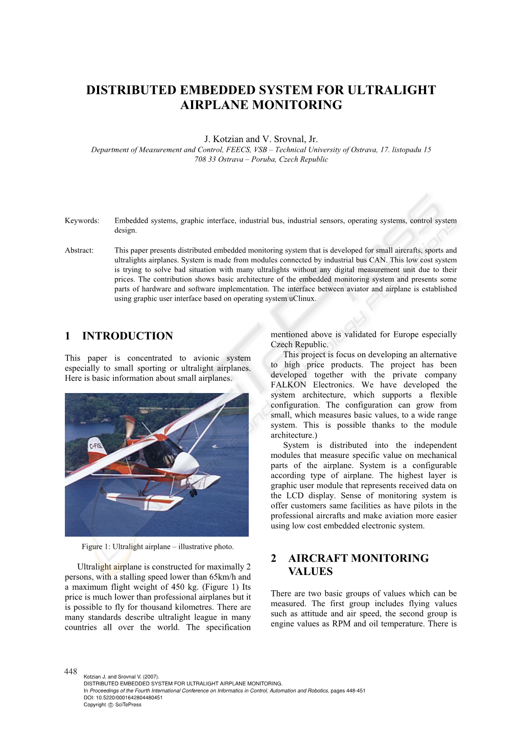 Distributed Embedded System for Ultralight Airplane Monitoring