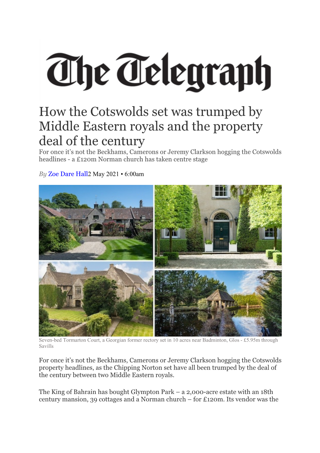 4 May 2021 the Telegraph How the Cotswolds Set Was Trumped By