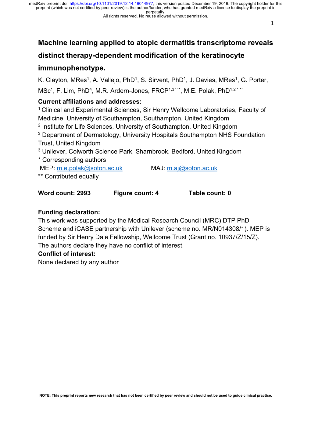 Machine Learning Applied to Atopic Dermatitis Transcriptome Reveals Distinct Therapy-Dependent Modification of the Keratinocyte Immunophenotype