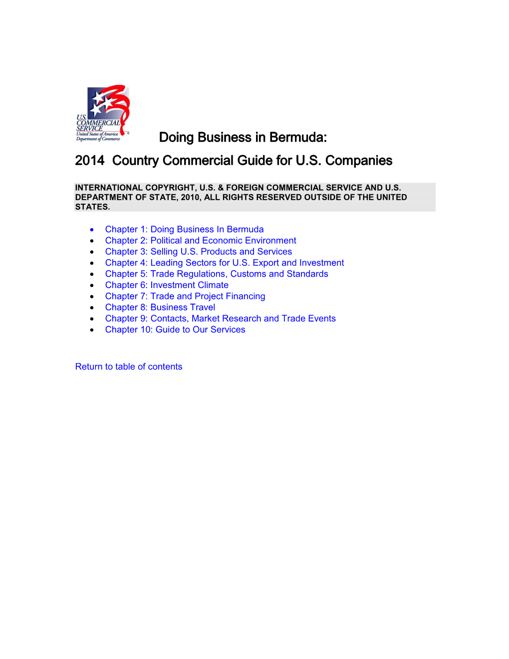 Doing Business in Bermuda: 2014 Country Commercial Guide for U.S