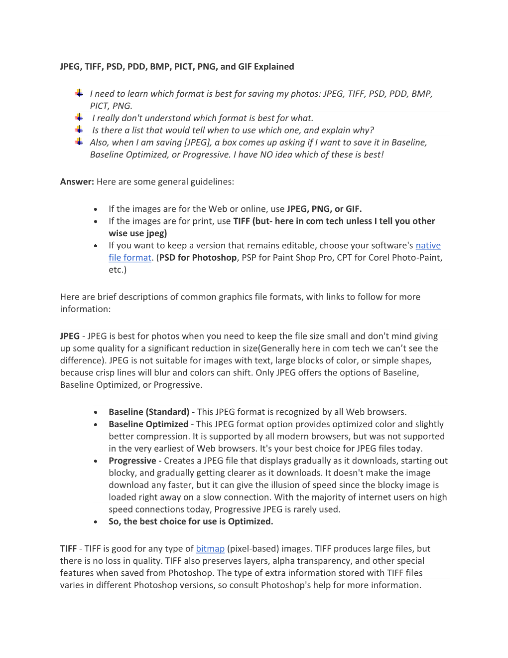 JPEG, TIFF, PSD, PDD, BMP, PICT, PNG, and GIF Explained