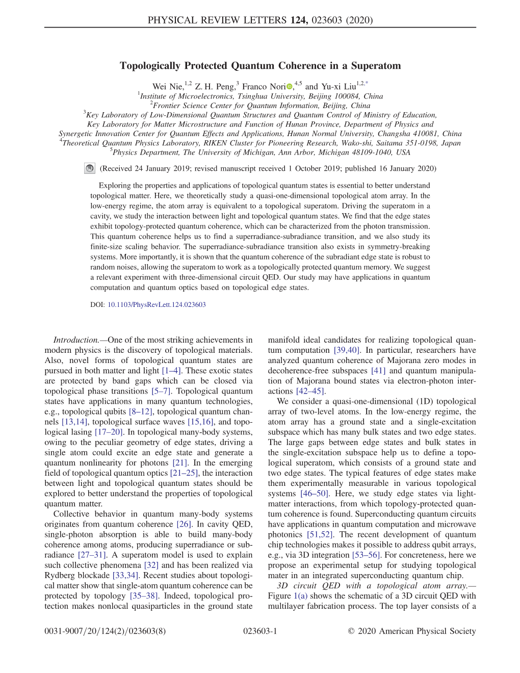 Topologically Protected Quantum Coherence in a Superatom