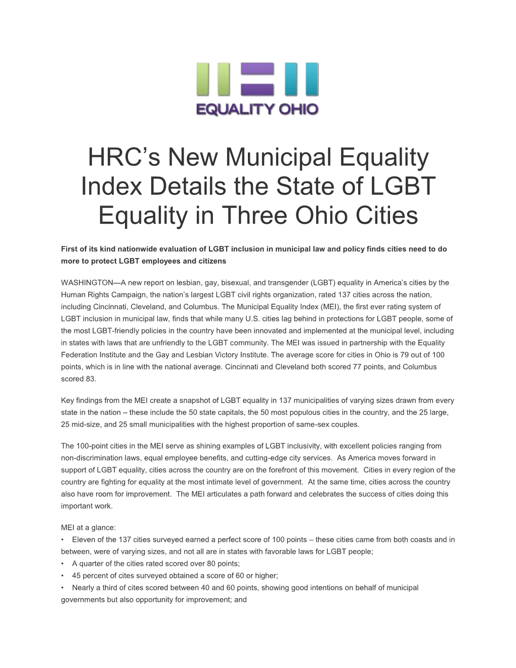 HRC's New Municipal Equality Index Details the State of LGBT Equality
