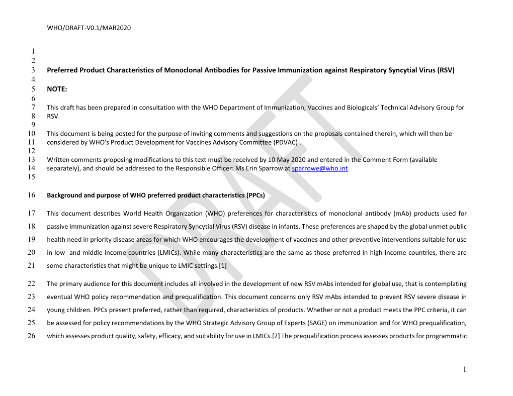 Preferred Product Characteristics of Monoclonal Antibodies for Passive