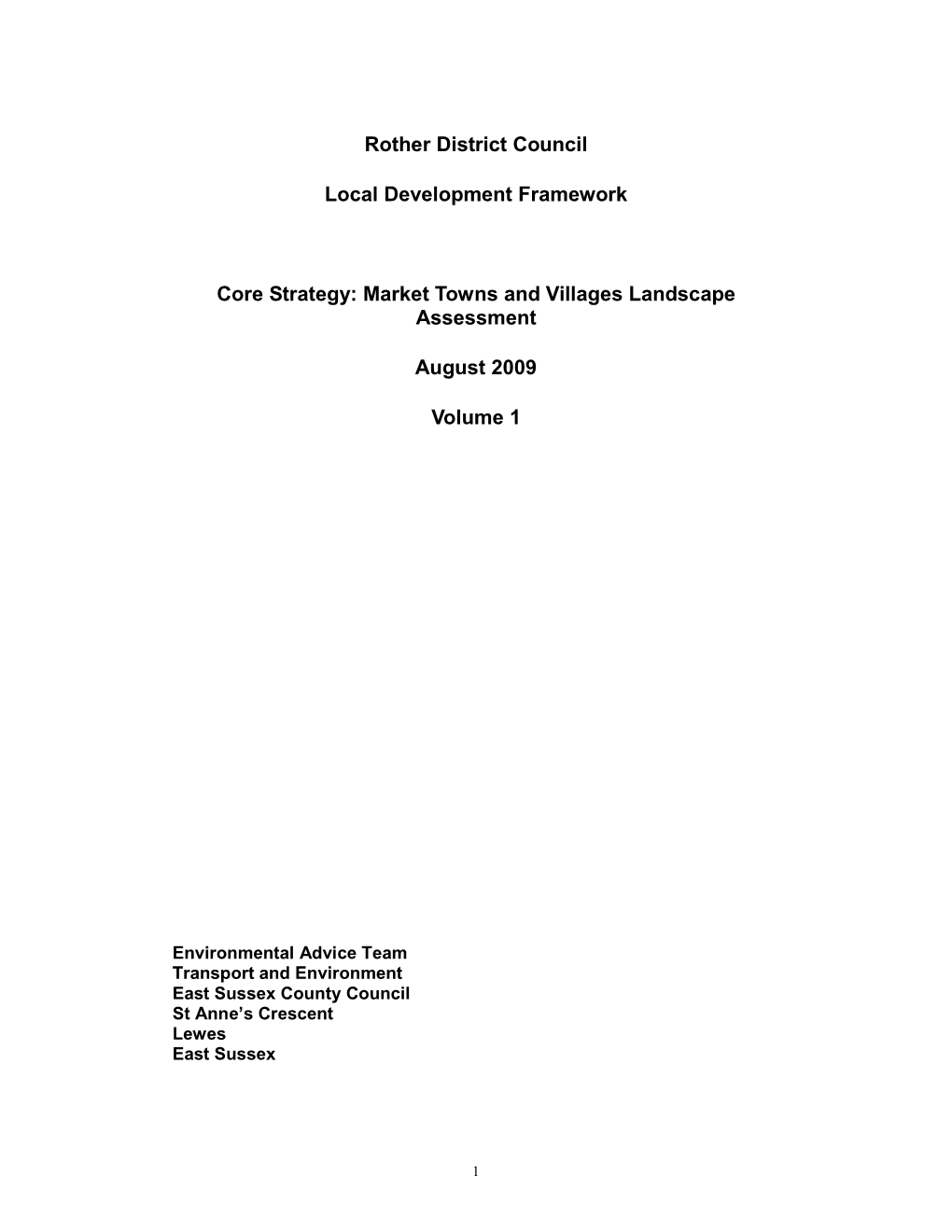 Core Strategy: Market Towns and Villages Landscape Assessment