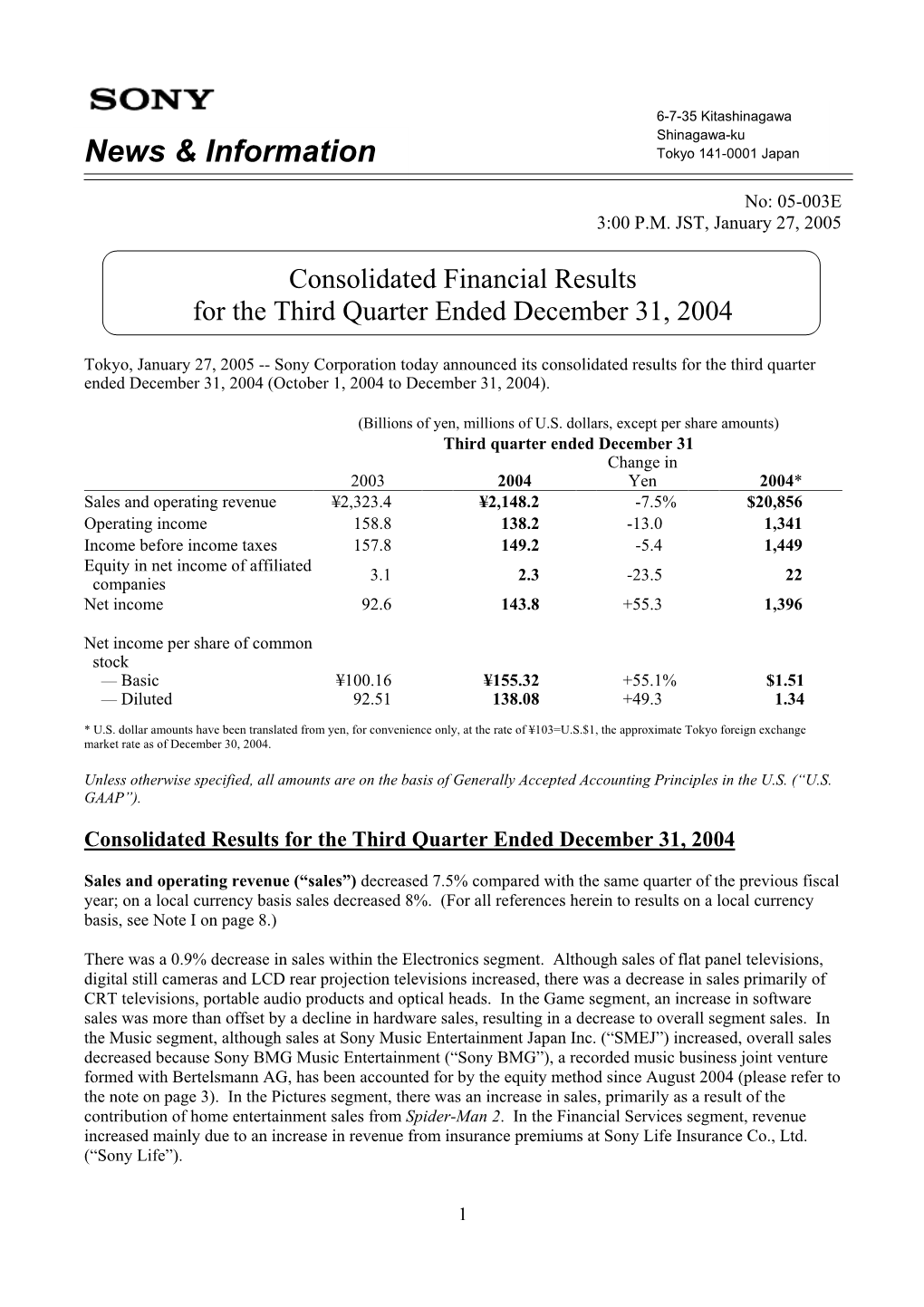 Earnings Release