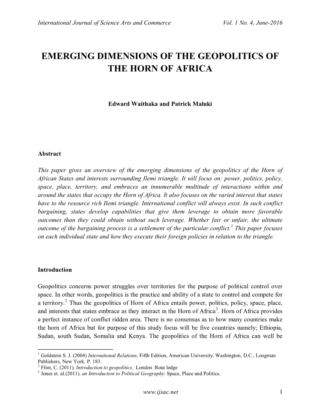 Emerging Dimensions of the Geopolitics of the Horn of Africa