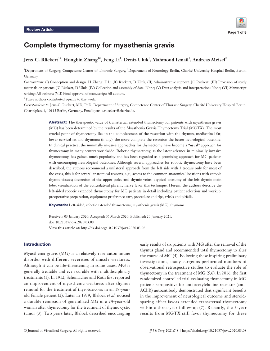 Complete Thymectomy for Myasthenia Gravis