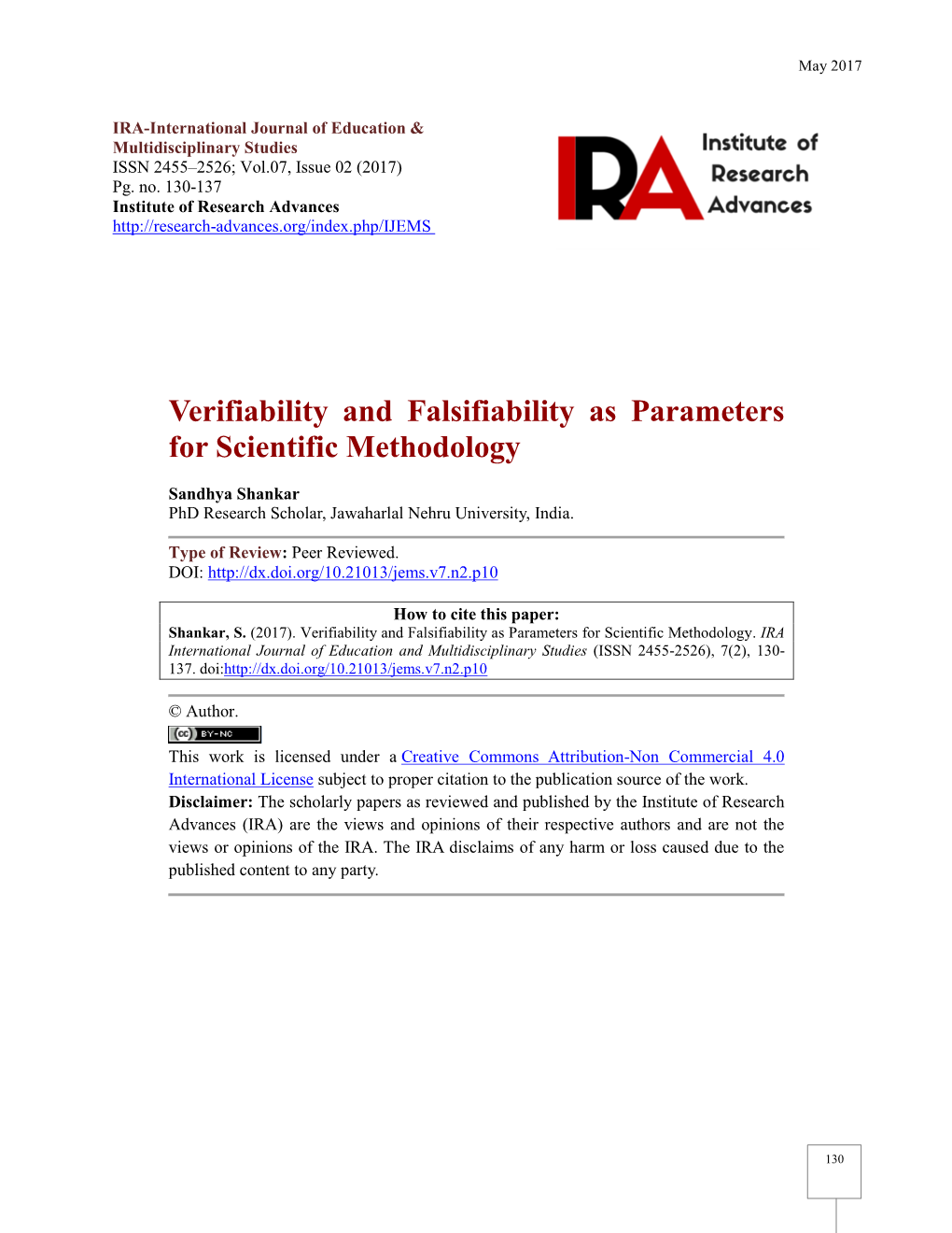 Verifiability and Falsifiability As Parameters for Scientific Methodology