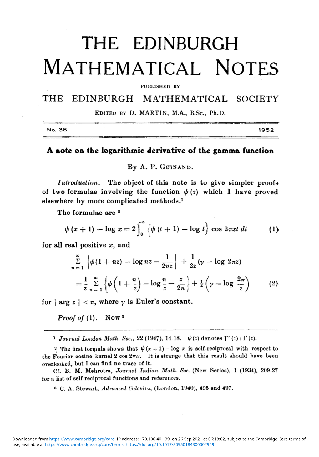 A Note on the Logarithmic Derivative of the Gamma Function