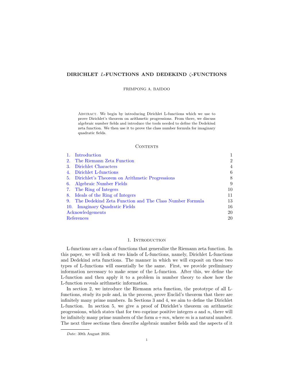 Dirichlet L-Functions and Dedekind Ζ-Functions