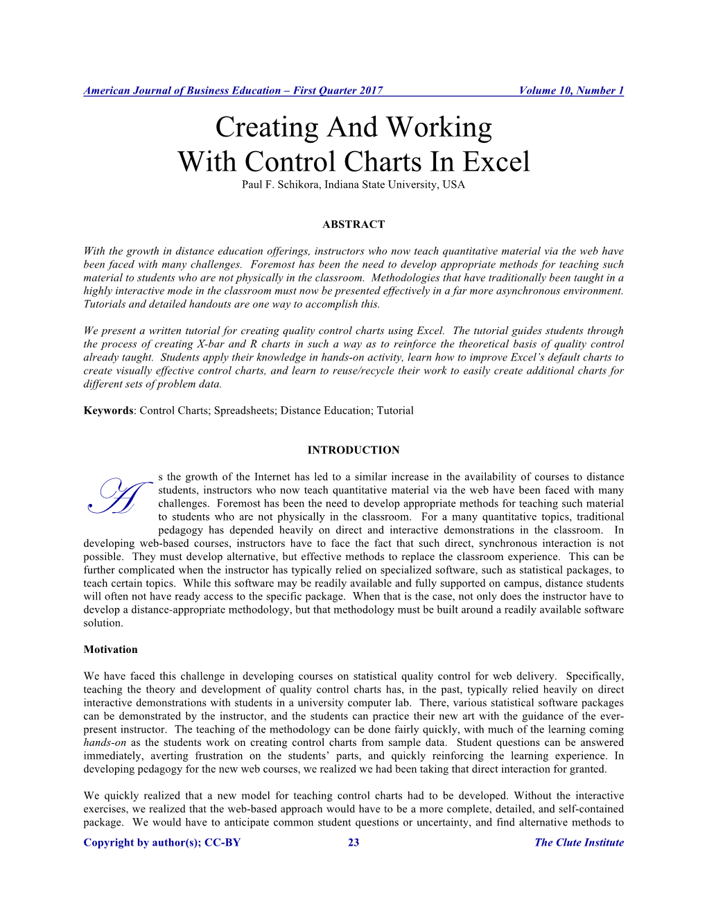 Creating and Working with Control Charts in Excel Paul F