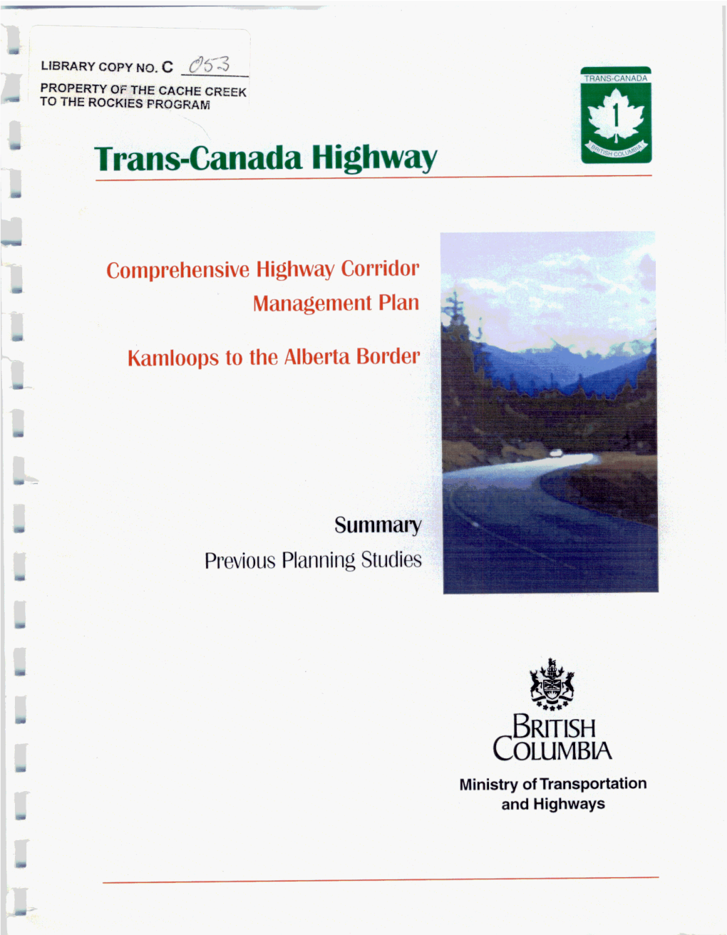 Comprehensive Highway Corridor Management Plan Kamloops to The