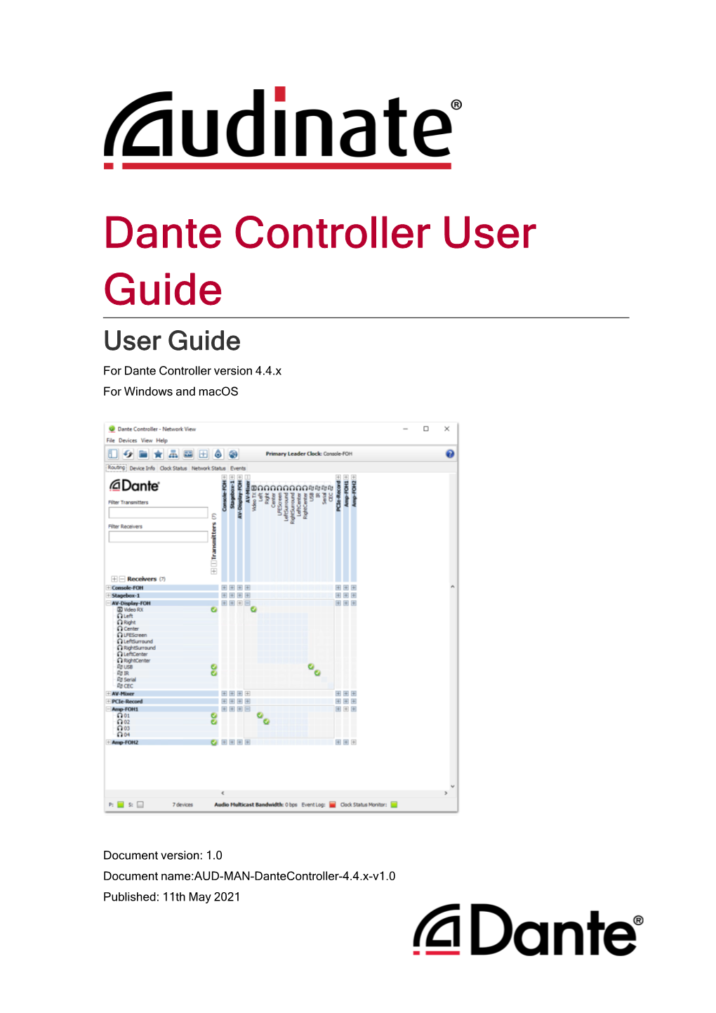 Dante Controller User Guide User Guide for Dante Controller Version 4.4.X for Windows and Macos