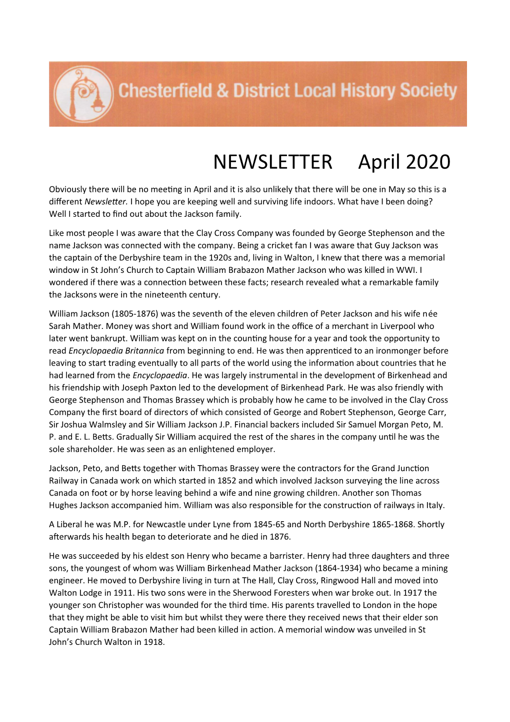 NEWSLETTER April 2020