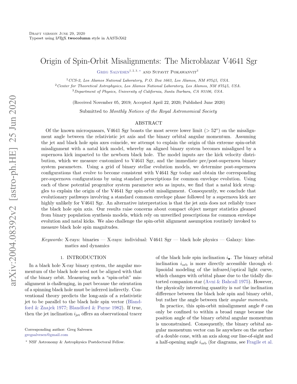 Origin of Spin-Orbit Misalignments: the Microblazar V4641 Sgr