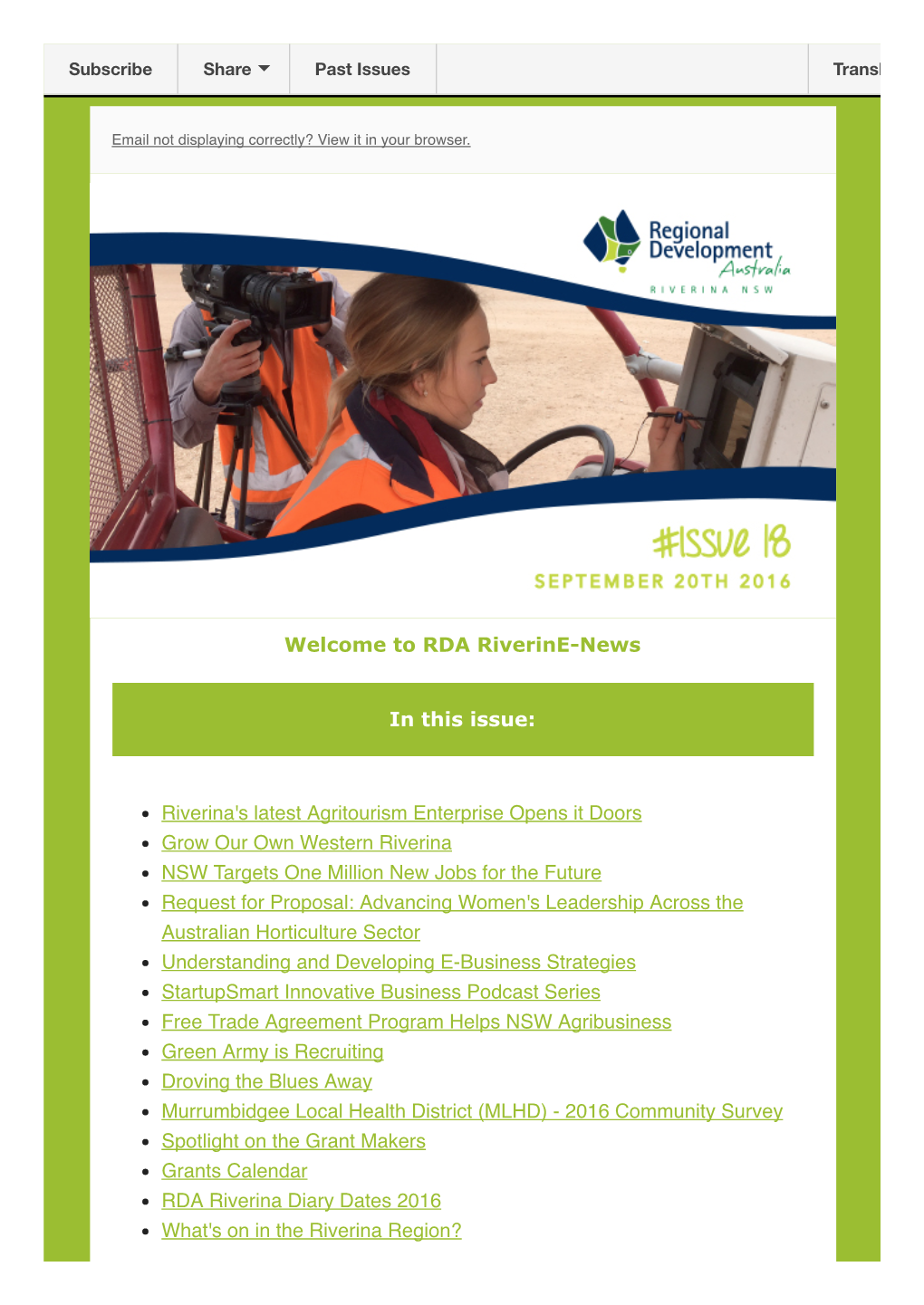 RDA Riverinenews in This Issue: Riverina's Latest