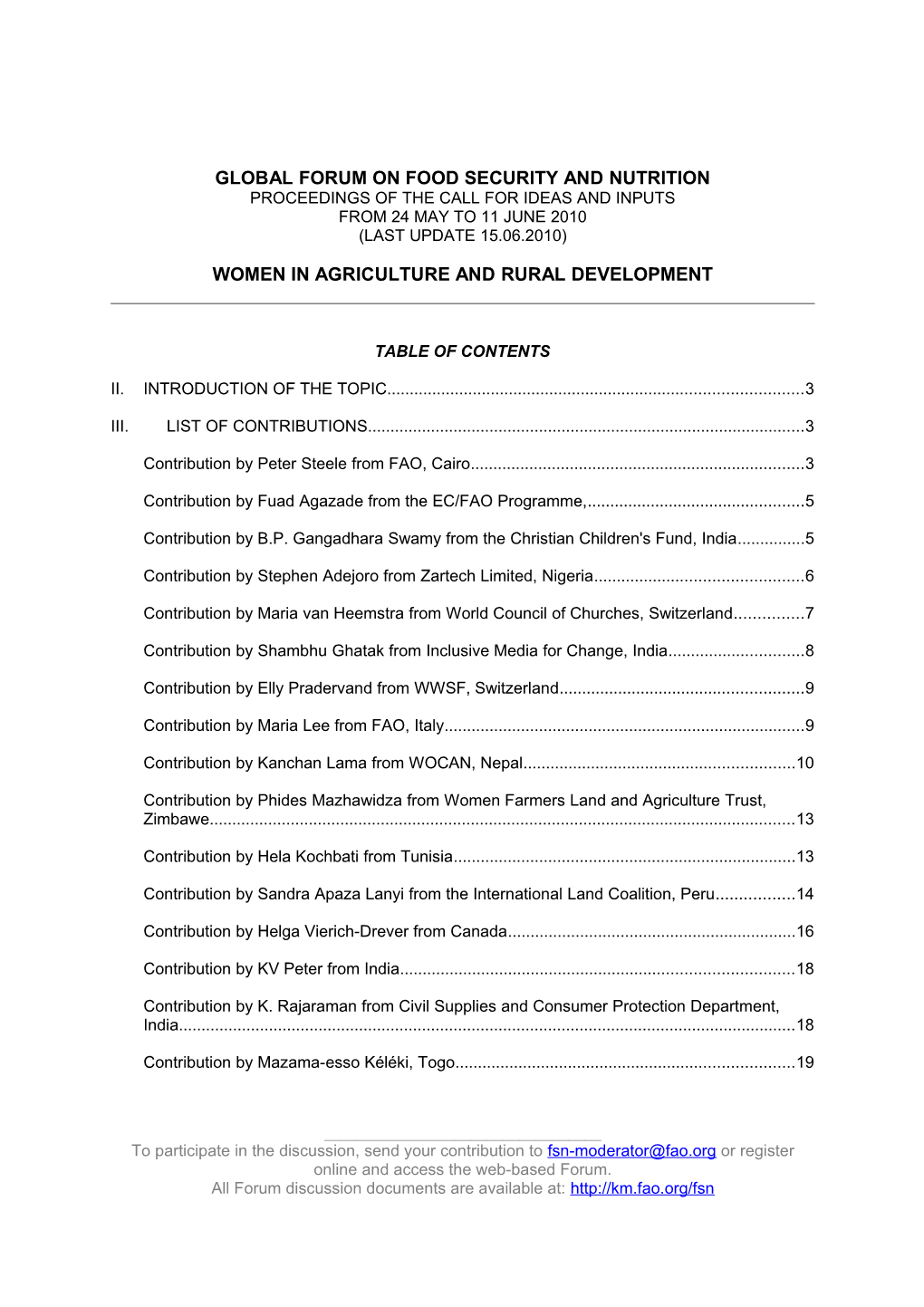 Discussion: Training Manuals on Food Security