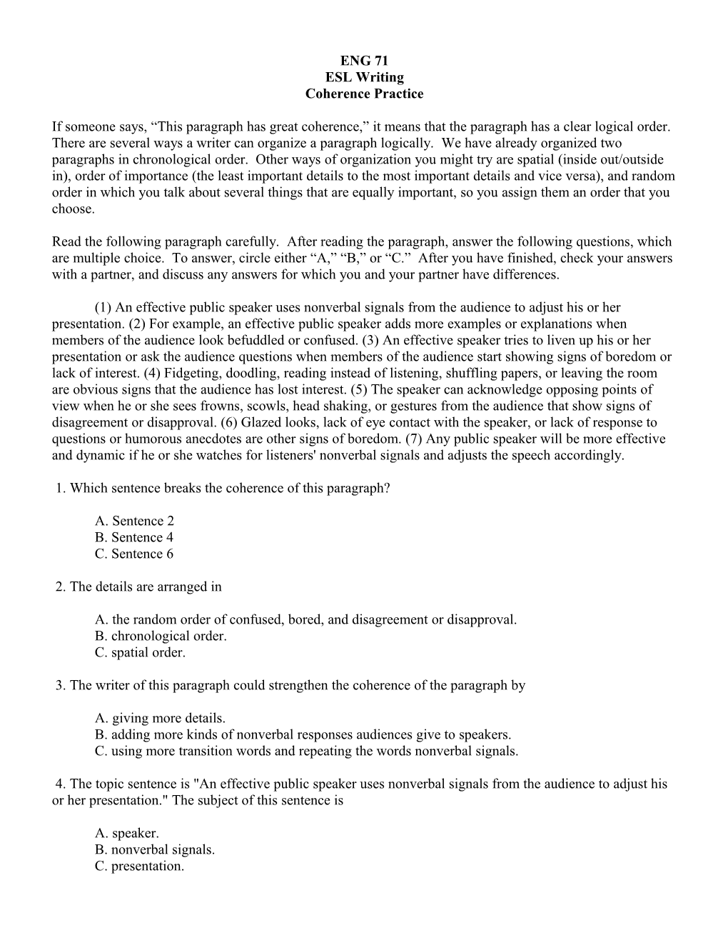 Coherence Practice