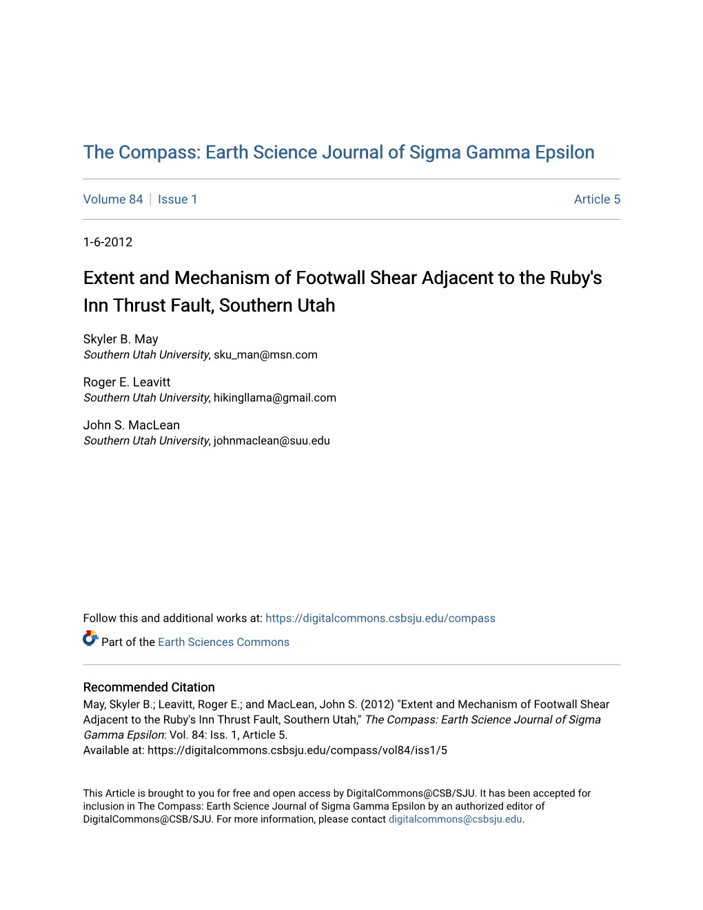 Extent and Mechanism of Footwall Shear Adjacent to the Ruby's Inn Thrust Fault, Southern Utah