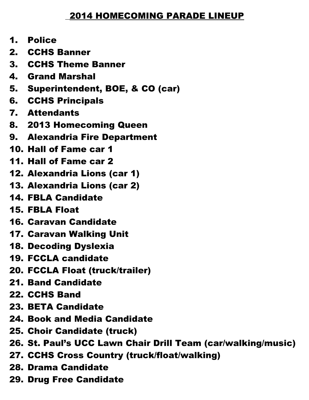 2007 Homecoming Parade Lineup s1