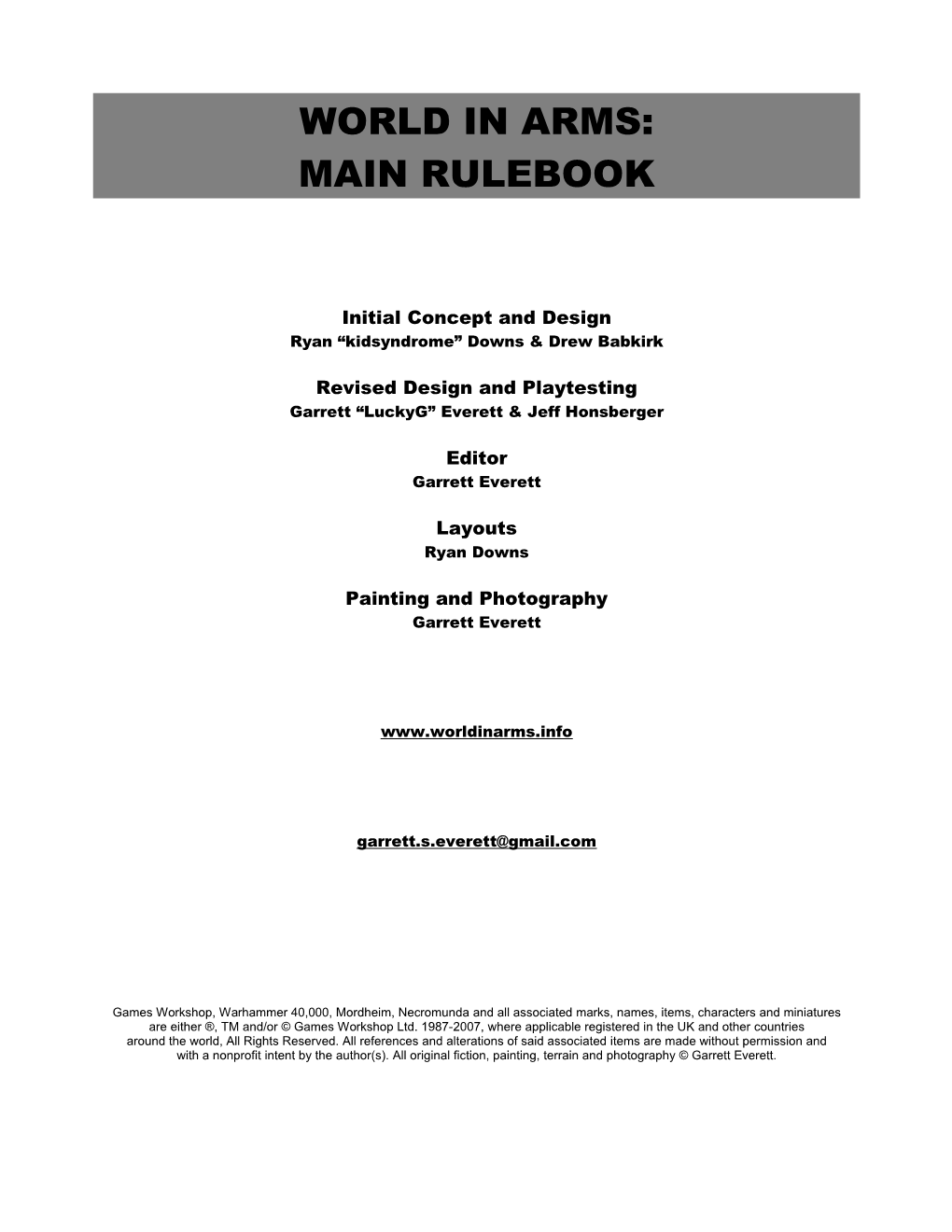 World in Arms: Main Rulebook