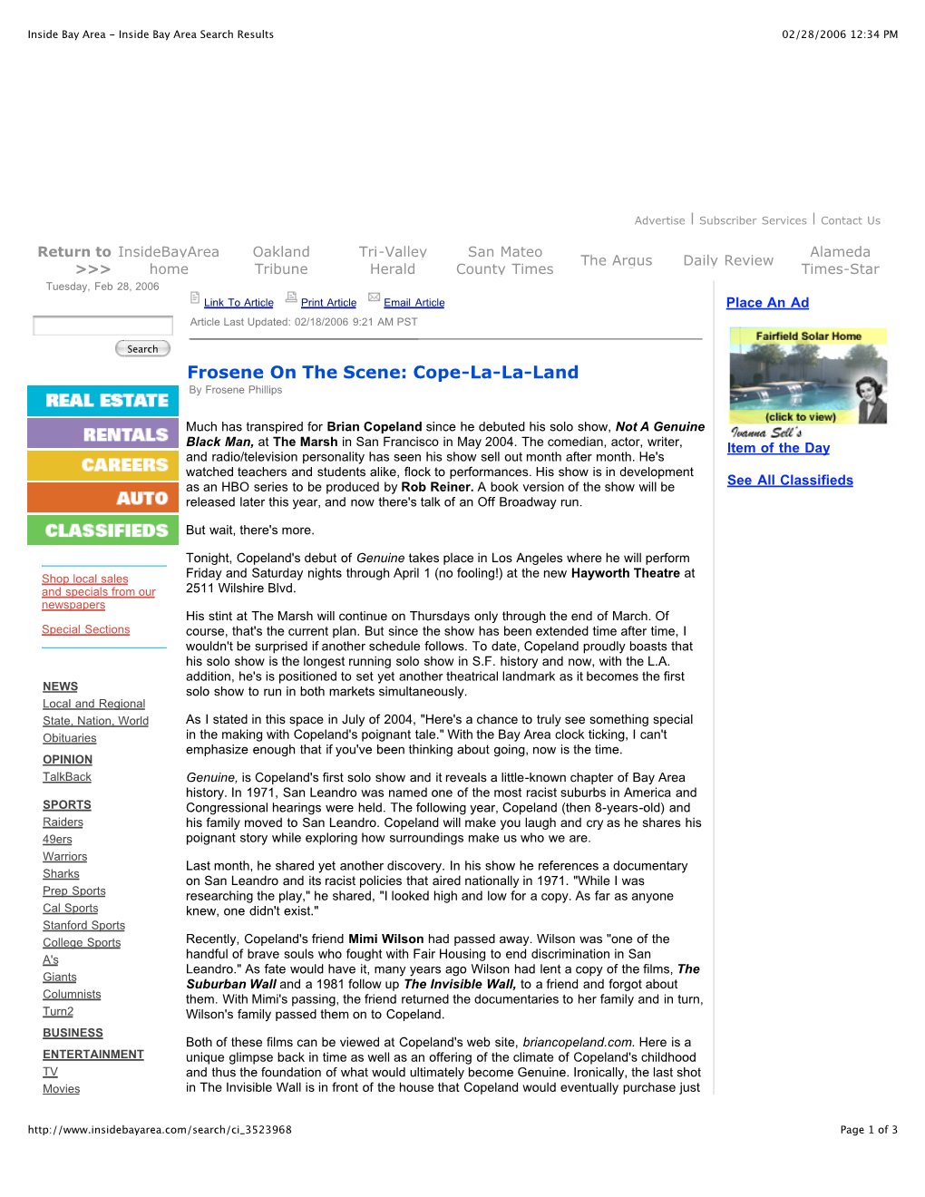 Inside Bay Area - Inside Bay Area Search Results 02/28/2006 12:34 PM