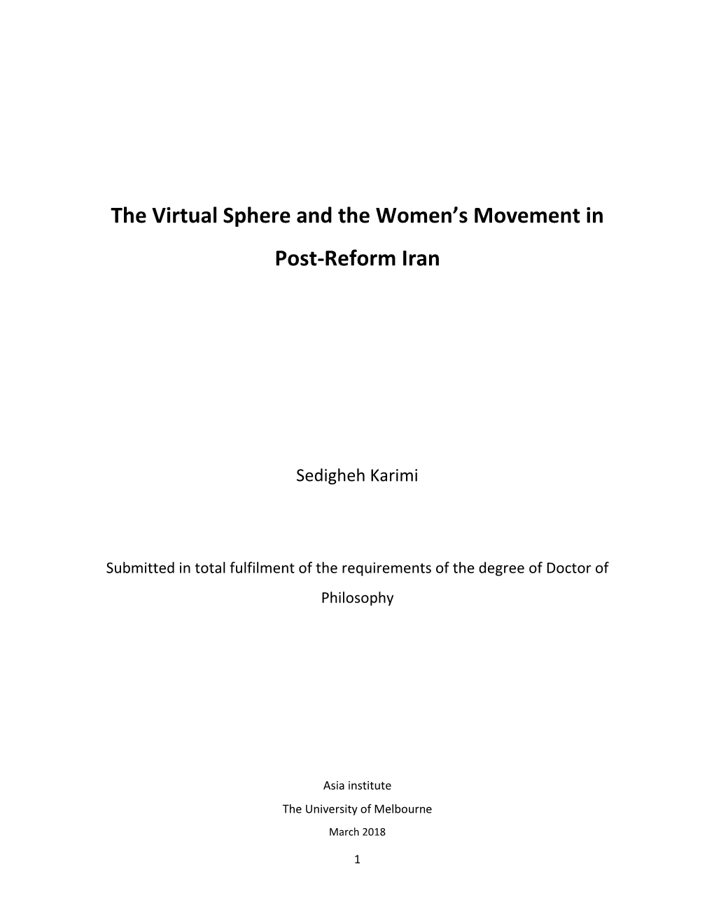 The Virtual Sphere and the Women's Movement in Post-Reform Iran