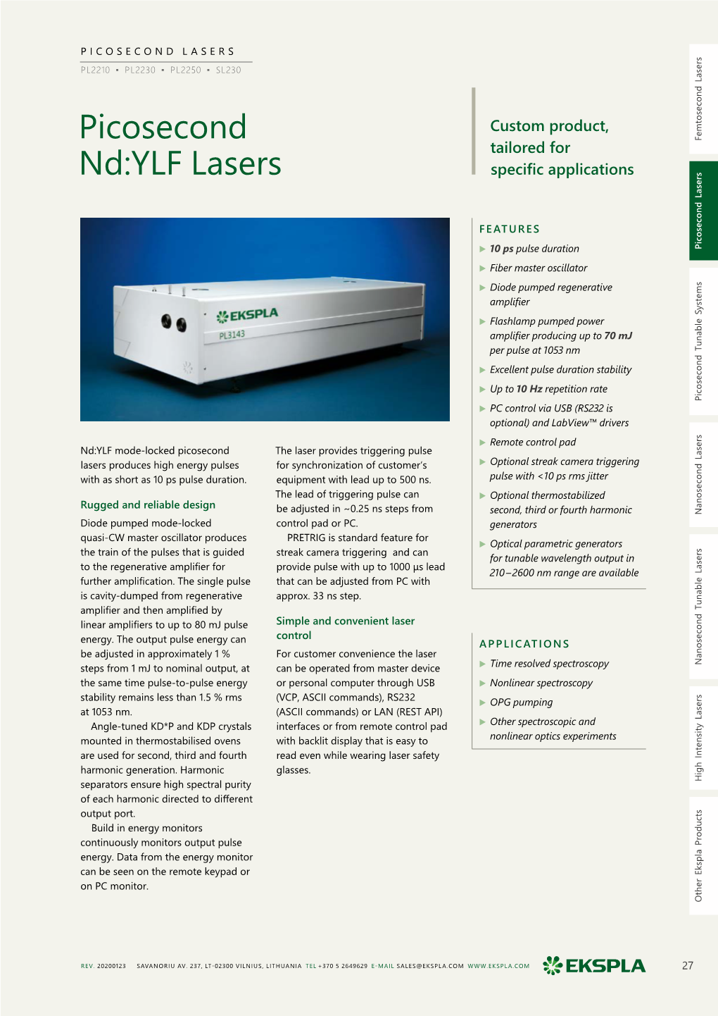 Picosecond Nd:YLF Lasers Nd:YLF Picosecond – 462 × 1245 × 255 Mm