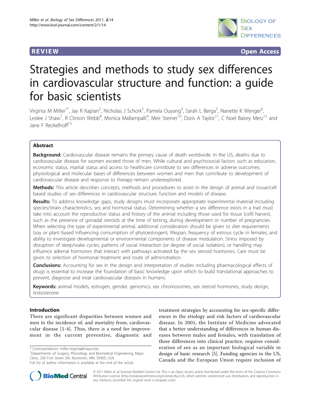 Strategies and Methods to Study Sex Differences In