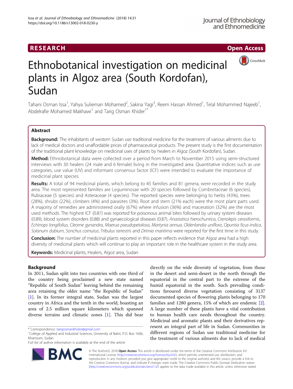 Ethnobotanical Investigation on Medicinal Plants in Algoz Area