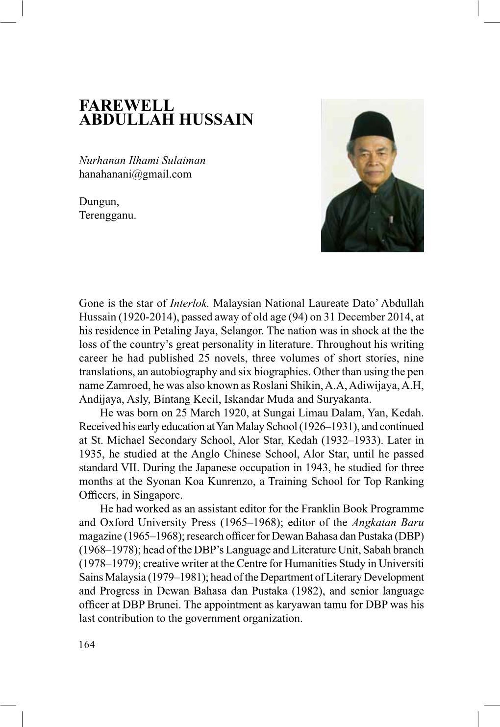 Farewell Abdullah Hussain