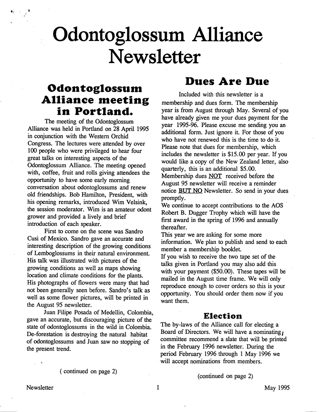 May 1995 Newsletter