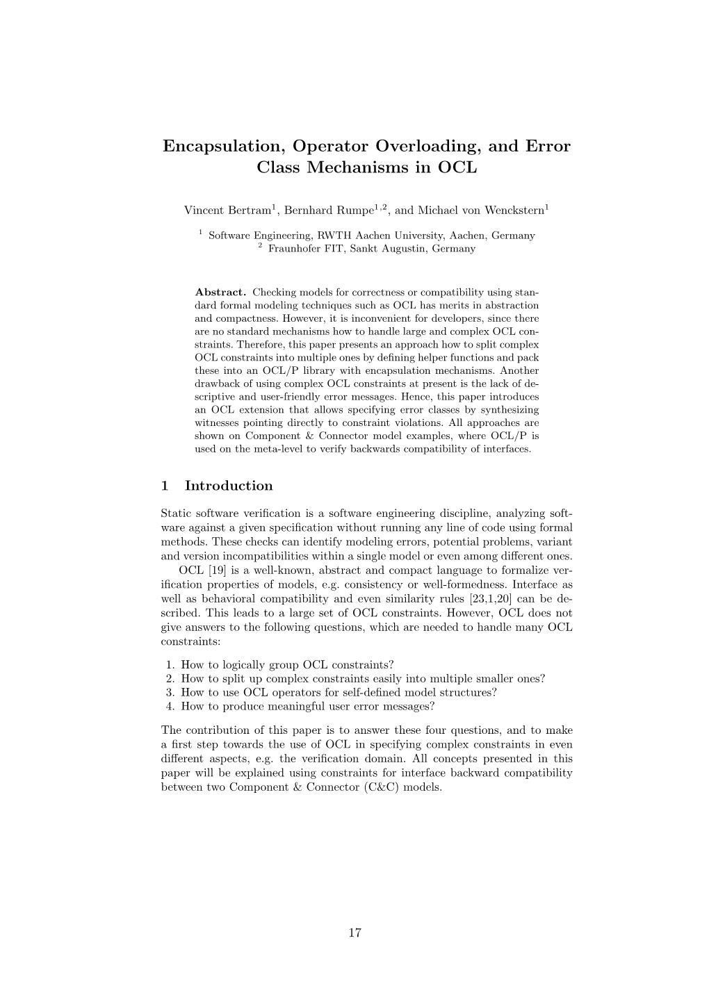 Encapsulation, Operator Overloading, and Error Class Mechanisms in OCL