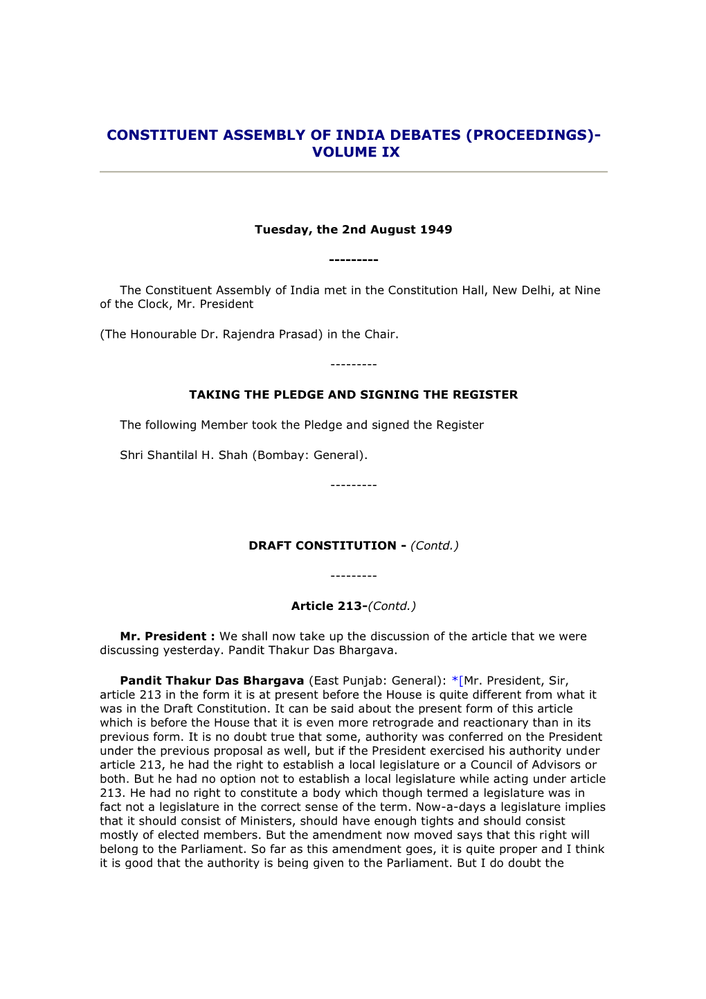 Constituent Assembly of India Debates (Proceedings)- Volume Ix