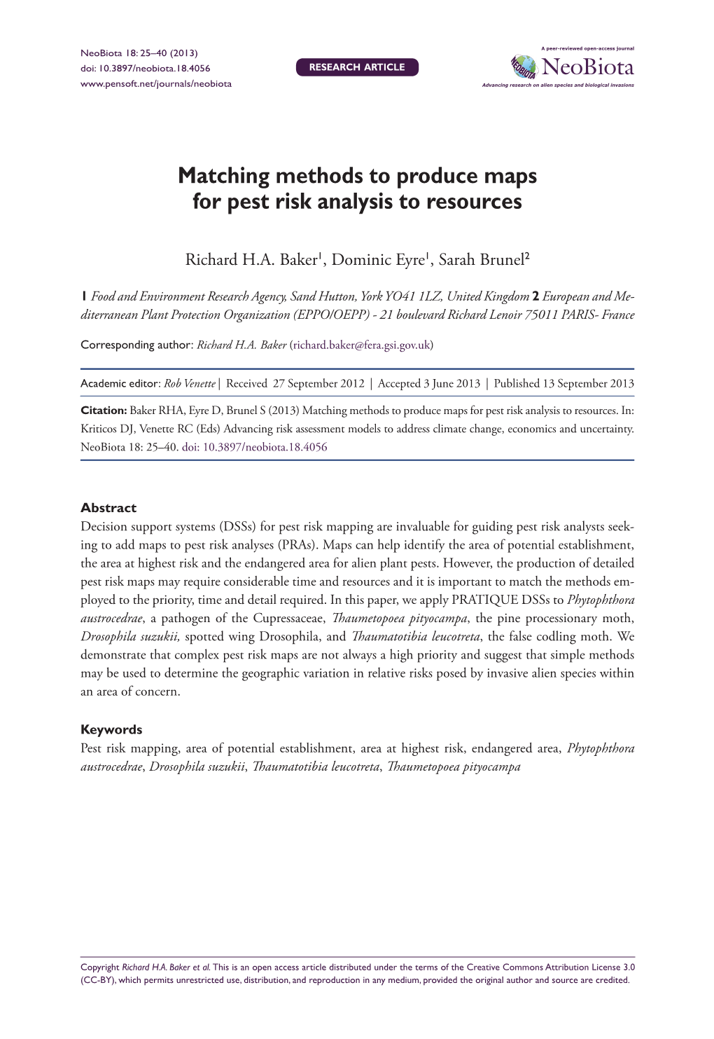 Matching Methods to Produce Maps for Pest Risk Analysis to Resources