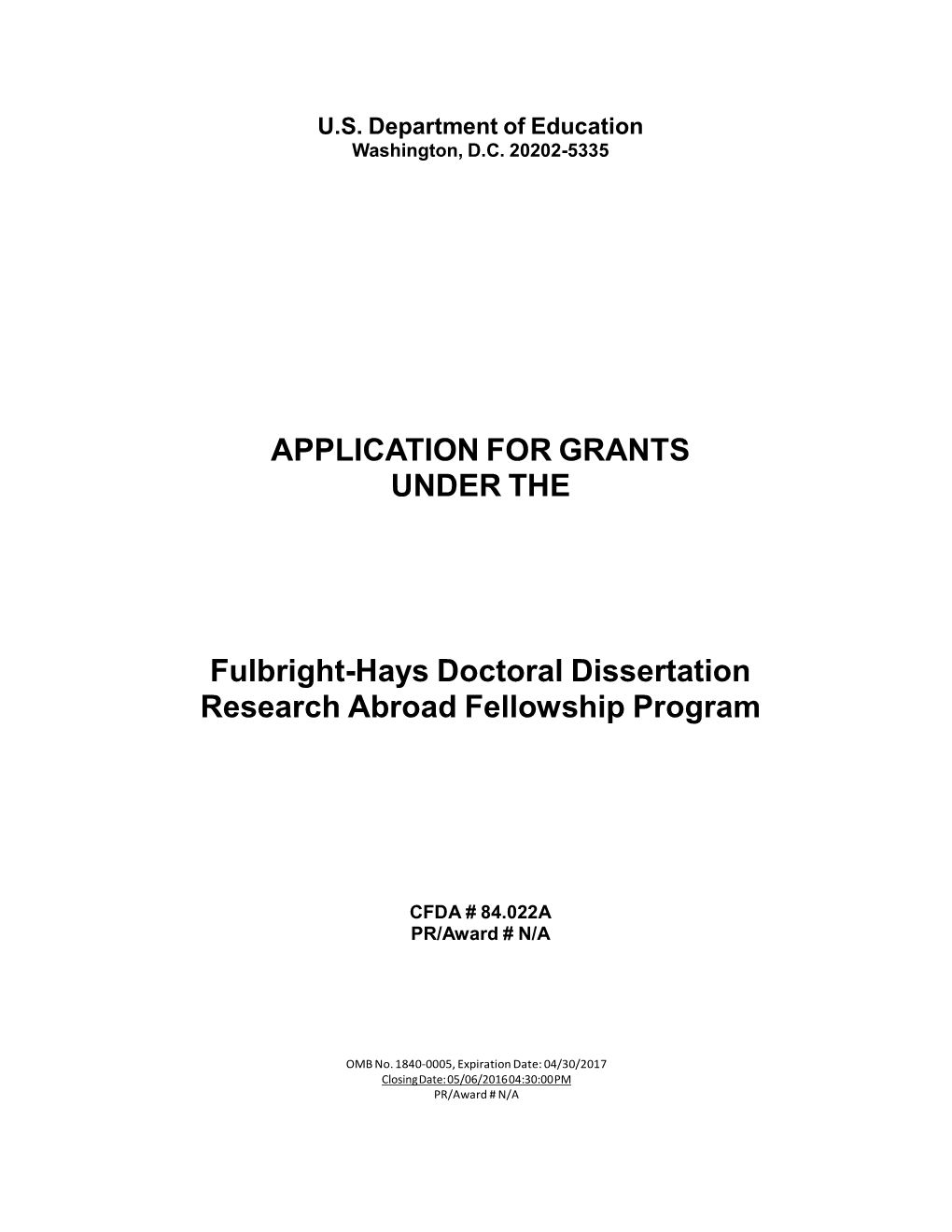 FY 2016 Grant Application Instructions for the Fulbright-Hays Doctoral