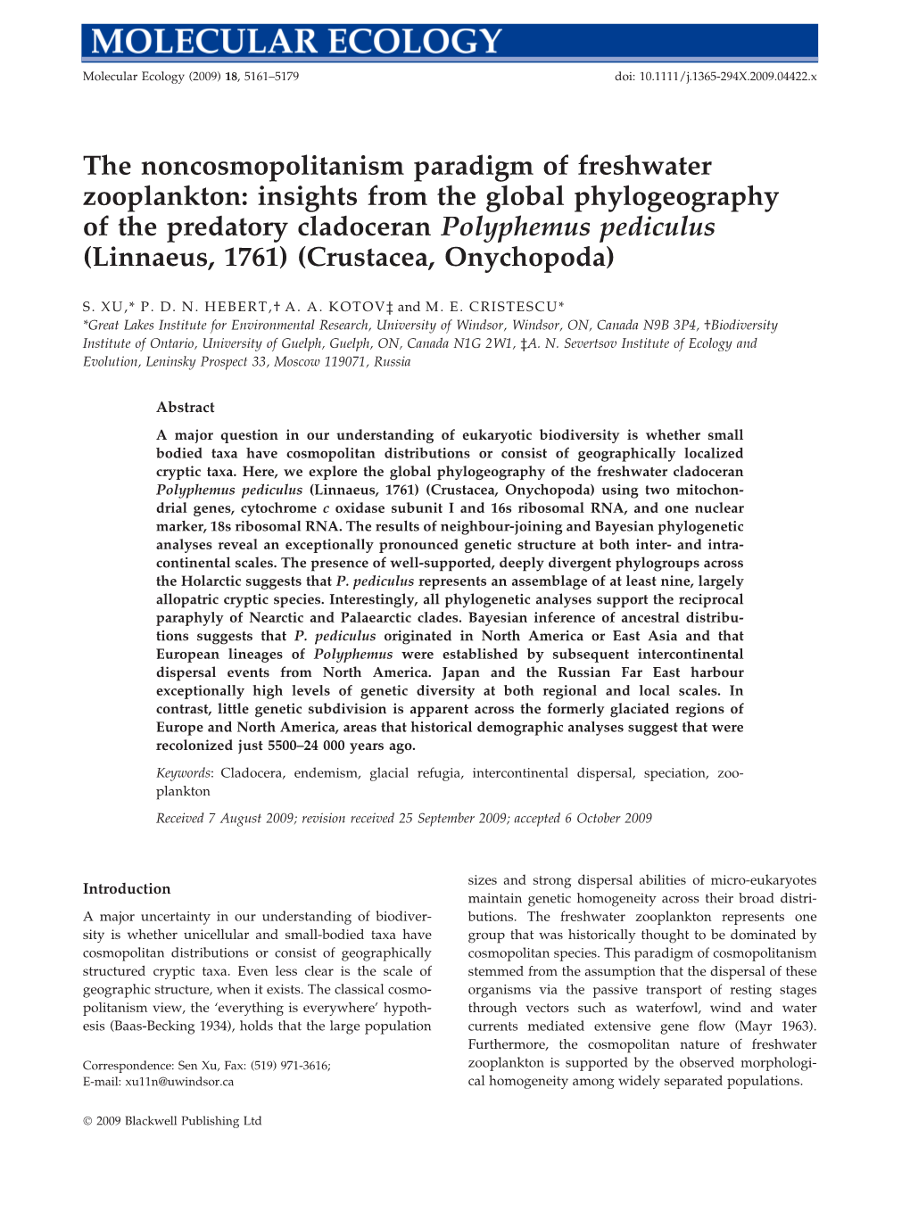 The Noncosmopolitanism Paradigm of Freshwater Zooplankton