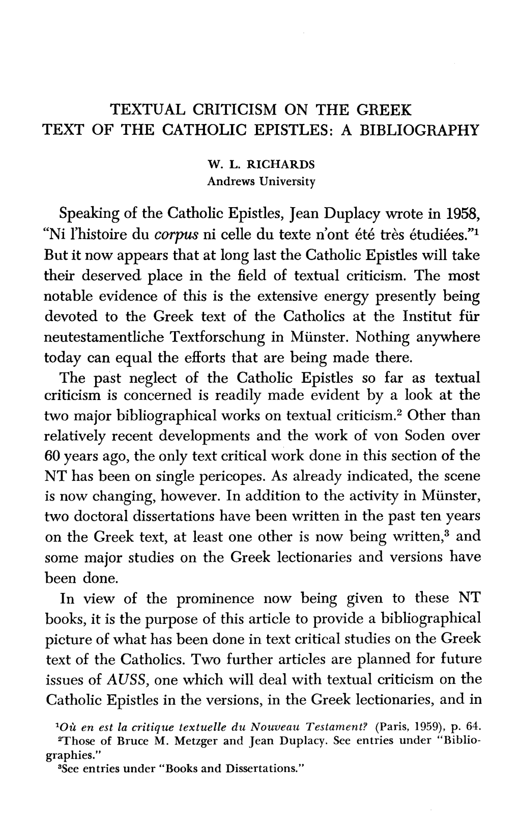 Textual Criticism on the Greek Text of the Catholic Epistles: a Bibliography