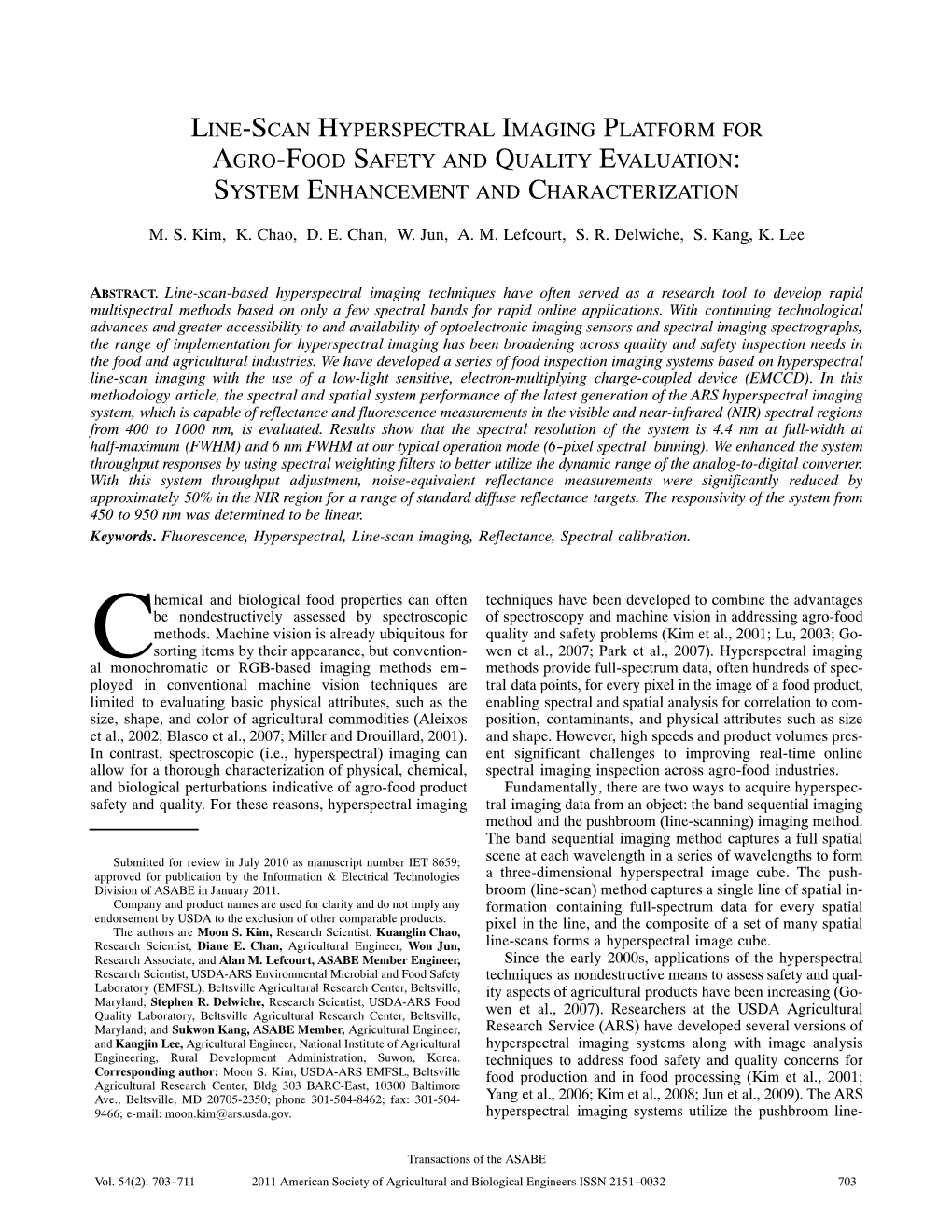 Line‐Scan Hyperspectral Imaging Platform for Agro‐Food Safety and Quality Evaluation: System Enhancement and Characterization