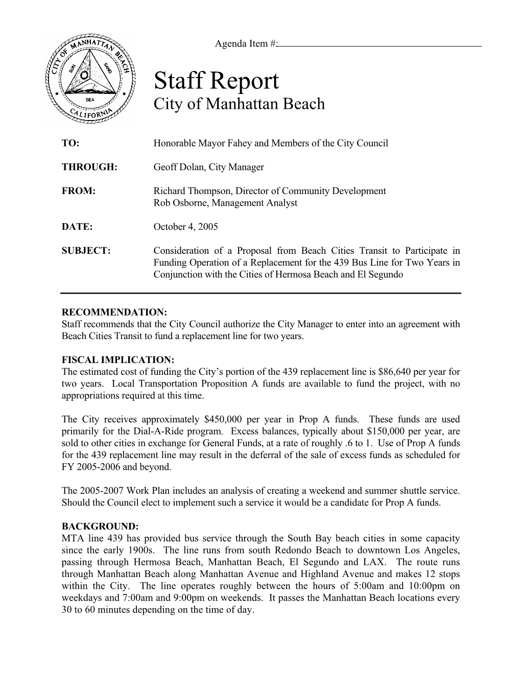 Staff Report City of Manhattan Beach